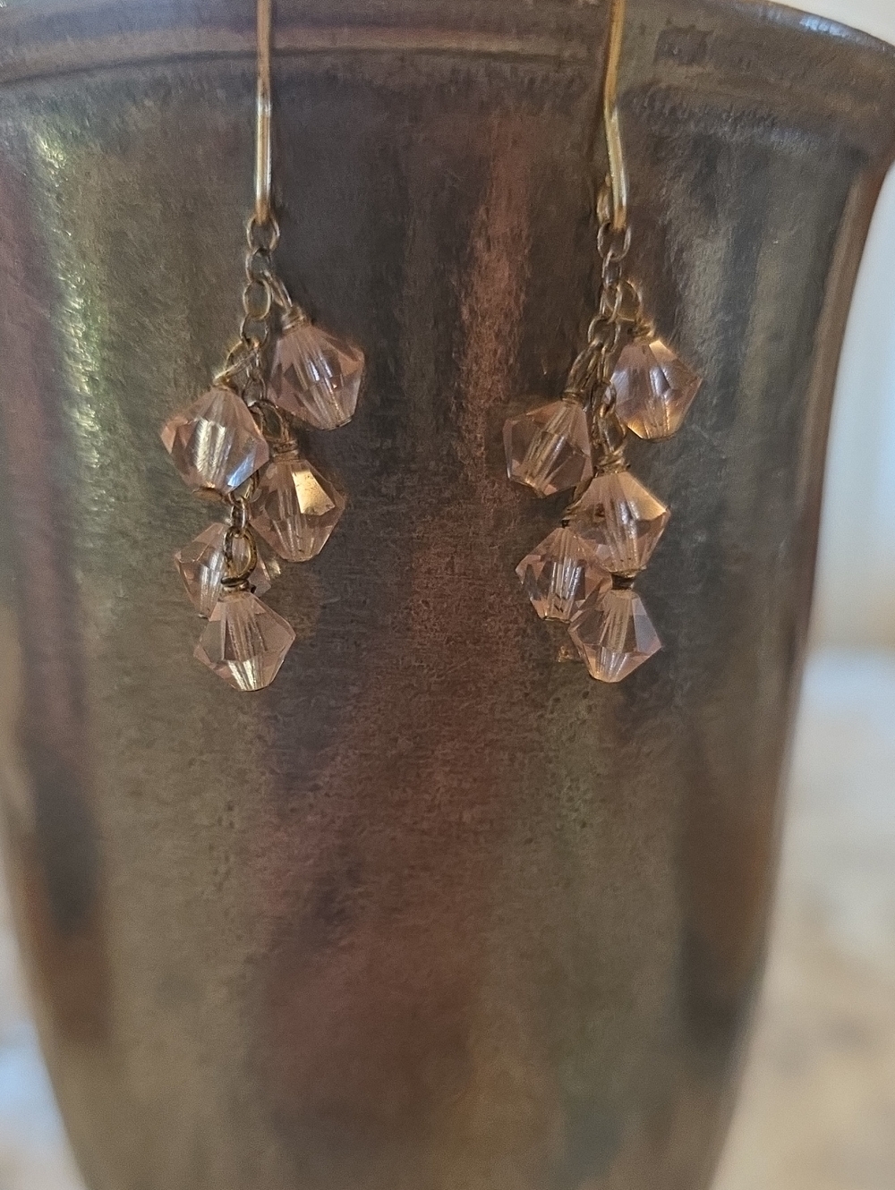 Blush Pink Crystal Cluster Dangle Earrings Hand Wire Wrapped